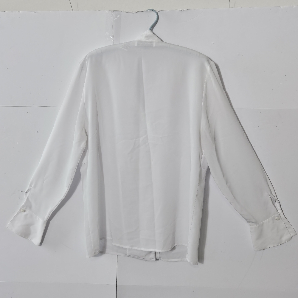 La Chine Classic Size 12 White Long-Sleeved Polyester Button Up Blouse with Laye - Picture 15 of 16